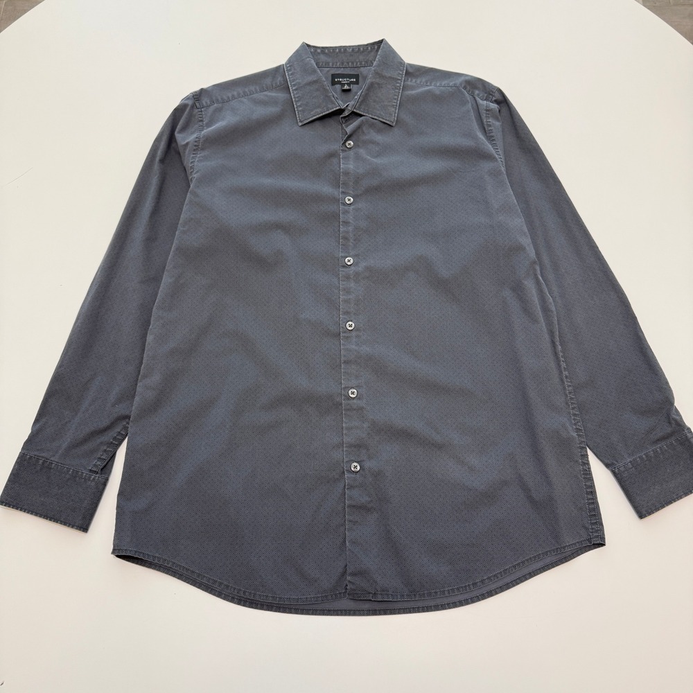 Structure Modern‎ Fit Gray Geometric Print Cotton Blend Button Up Mens Large